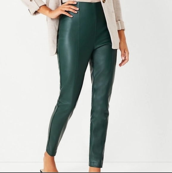 Ann Taylor Pants - Ann Taylor Green Faux Leather Leggings